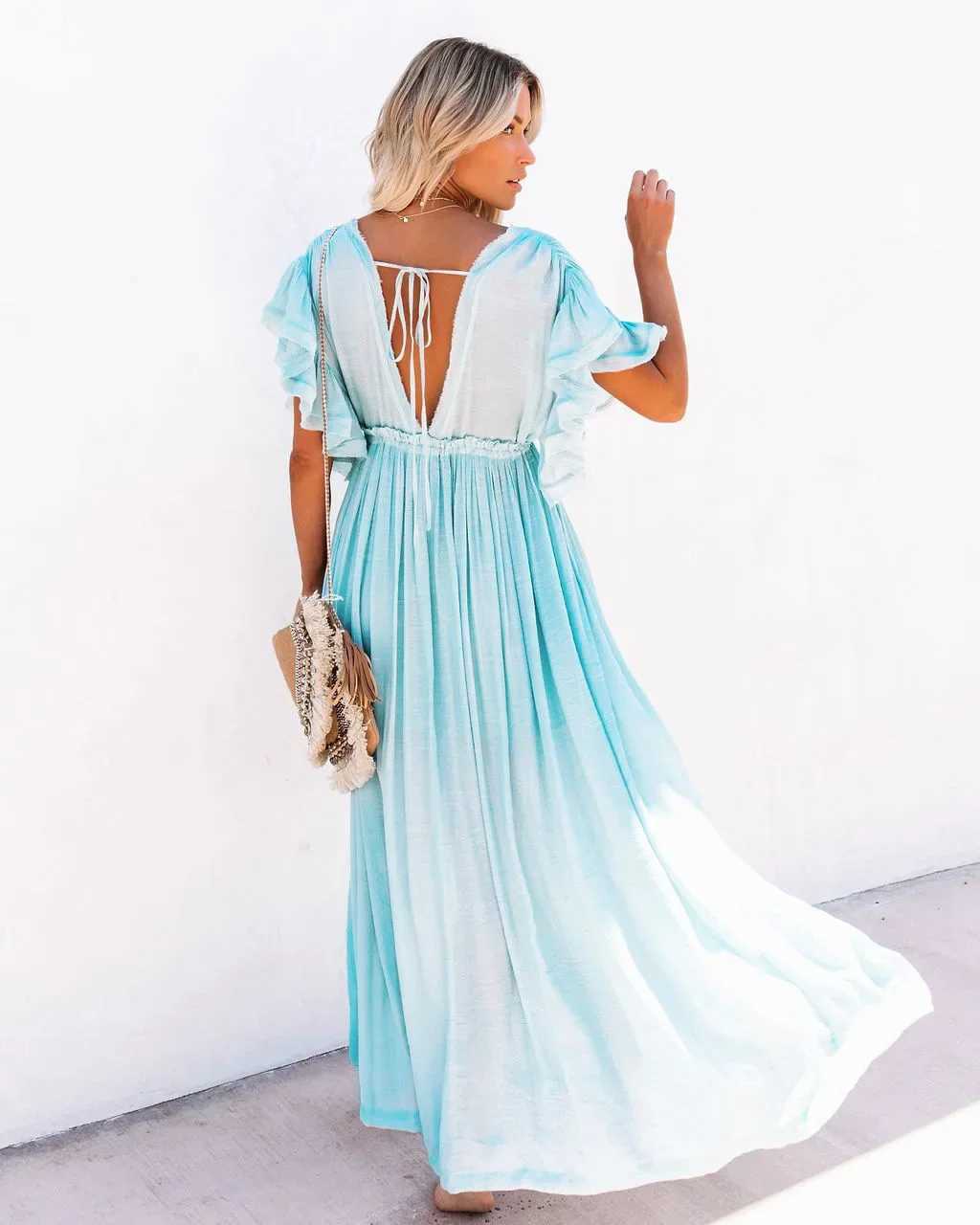 Pregnant womens dresses summer beach dresses pregnant womens V-neck solid pleated sexy dresses photo props Breastfeeding Vestitos W241026