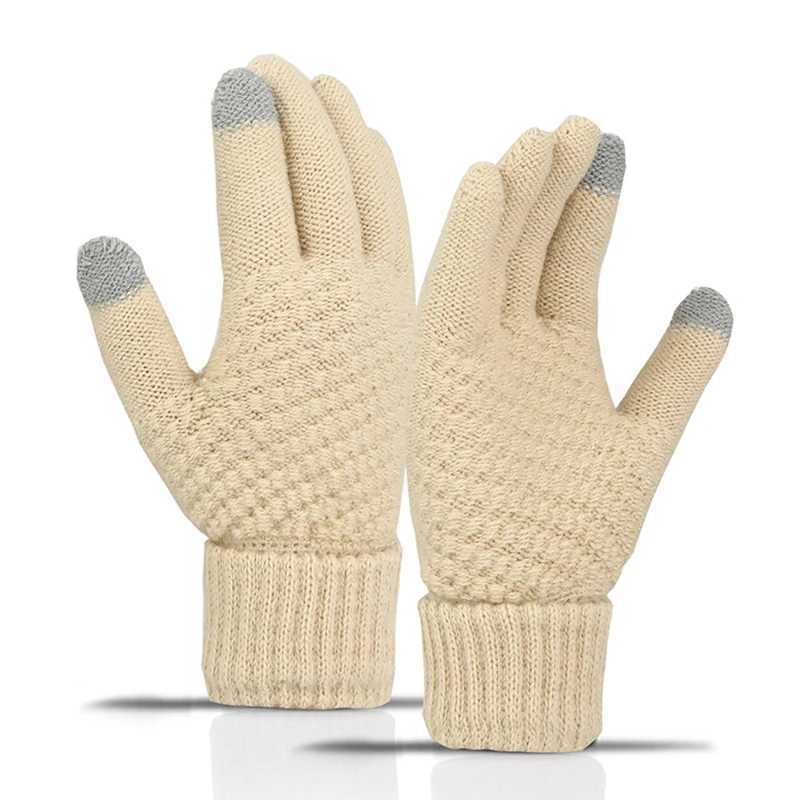 Winter Touch Screen Gs Womens Warm Elastic Knitted Gloves Simulated Wool Full Finger Tube Womens Crochet Luvas Thick W241026