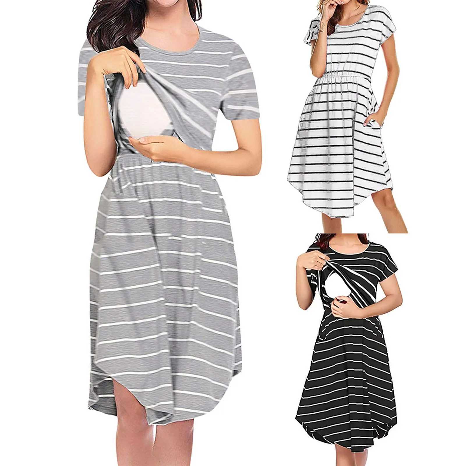 Summer maternity care striped dress womens casual striped short sleeved maternity care dress W241026