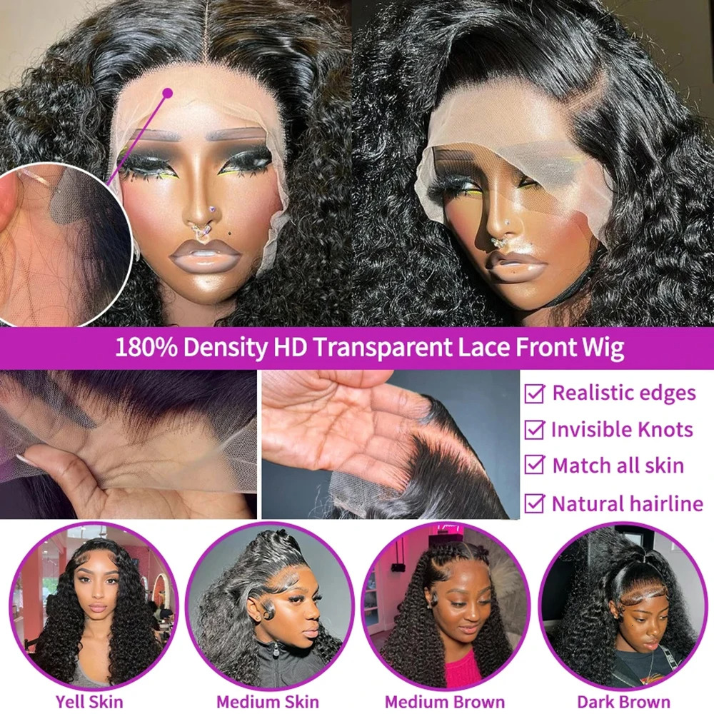 13x6 Deep Wave 30 38 Inch Pre plucked Brazilian Curly Wigs 13x4 HD Transparent Human Hair Lace Frontal Wig