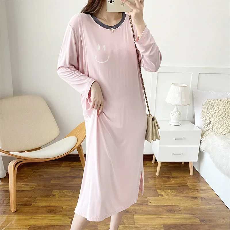 Nursing Sleep Dress Short Sleeve Modal Postpartum Clothing Feeding Night Light Pregnant Dress Long Summer Style W241026