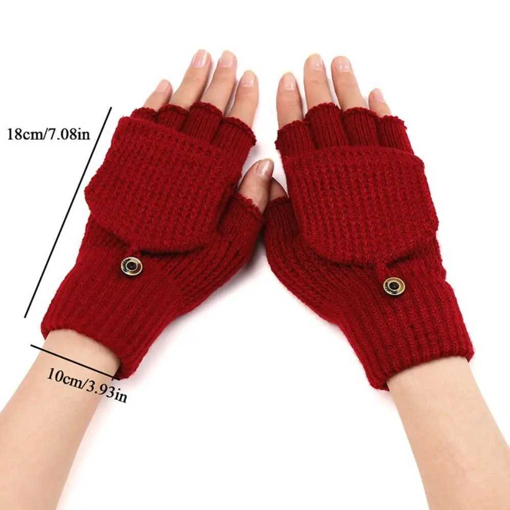 1 pair of knitted thick flap Gs classic solid color exposed Gs soft crochet finger gloves winter warm gloves W241026