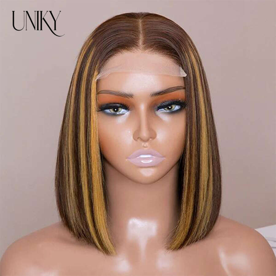 Uniky 4/27 Highlight Go Ombre HD Lace Front 6X4 Bone Straight Bob Glueless Wig Human Hair Ready To Wear