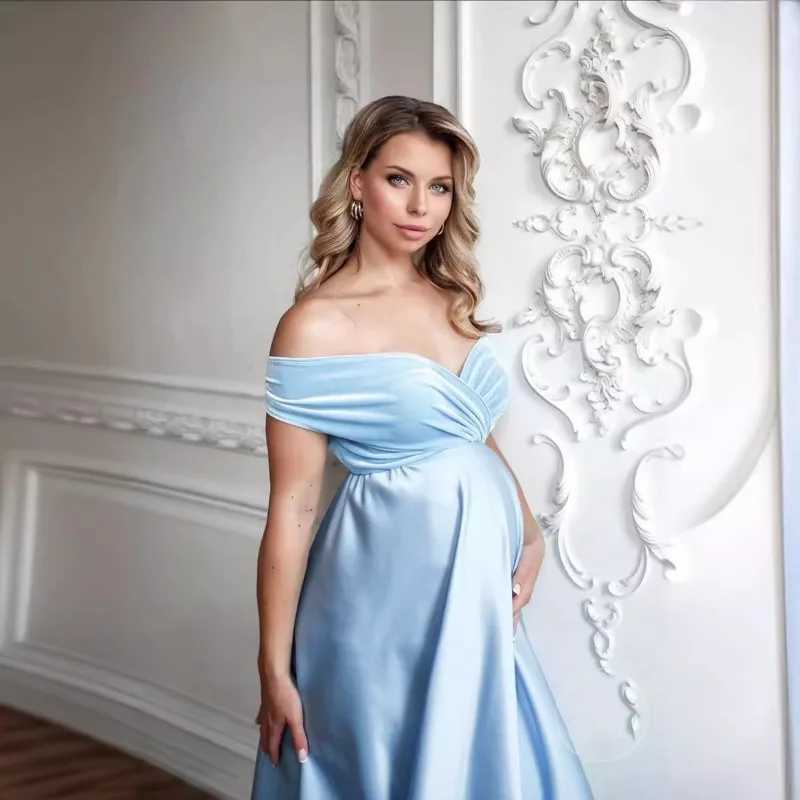 Pregnant photography loose low cut long dress shoulder V-neck dress formal pregnant dress W241026