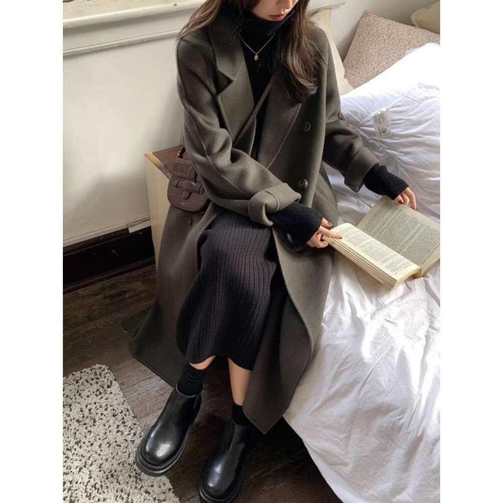 High End Double-Sided Cashmere Coat, Women's Autumn And Winter New Item, Korean Loose Woolen Mid Length Coat