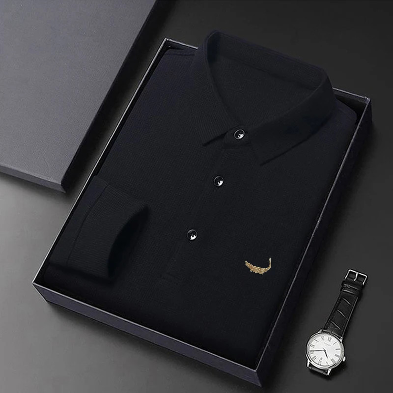 2024High quality Mens Long Sleeve Tshirt Spring And Autumn Cotton Embroidered Polo Shirt Lapel Clothing Base Loose 241025