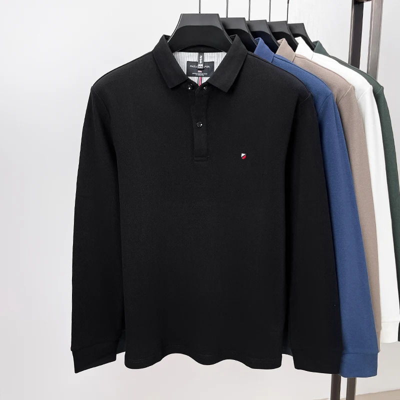 Autumn and Winter Mens Pure Cotton Embroidery Casual Fashion Waffle Longsleeved POLO Shirt Korean Version of Allmatch Collar 241025