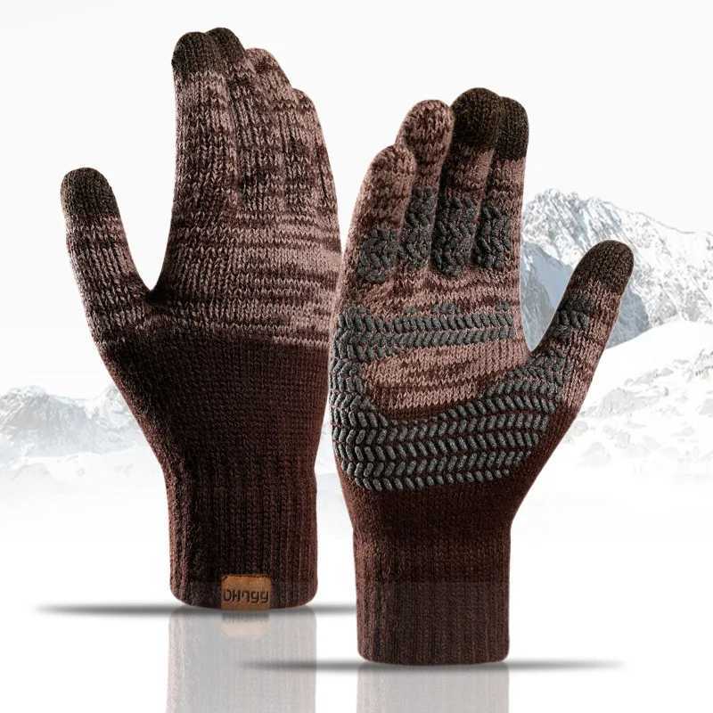 Large size mens knitted Gs anti slip autumn and winter velvet thermal printing touch screen soft and warm mens elastic driving G W241026