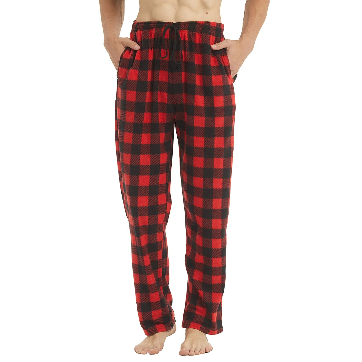 Mens Pajama Pants Set Bottoms Fleece Lounge Sleepwear Lightweight Plaid pj with Pockets Microfleece 241017