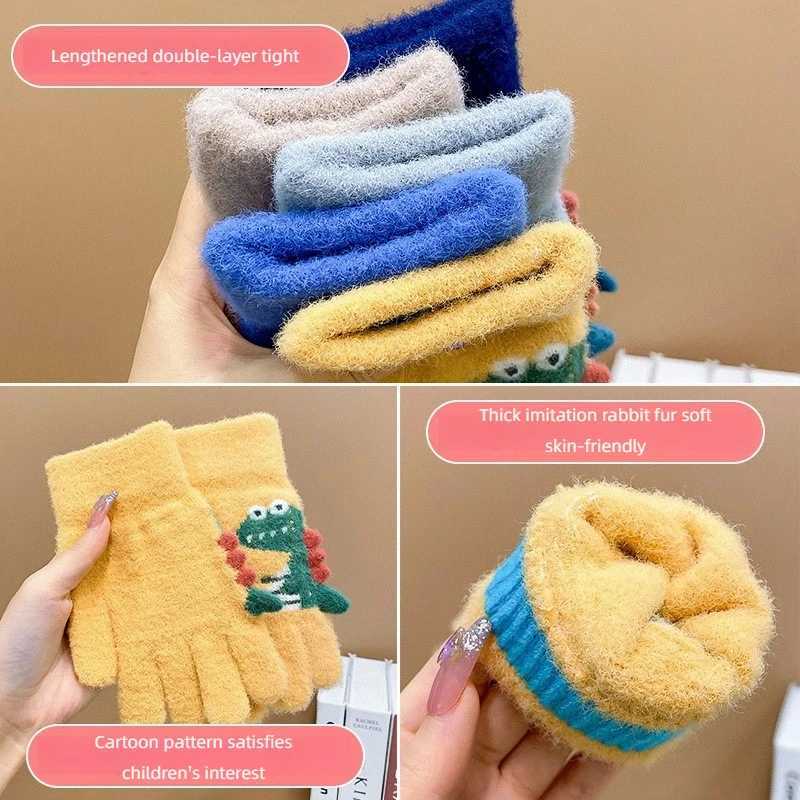 4-8 year old childrens thick knitted Gs cartoon dinosaur warm plush children winter childrens finger Gs W241026
