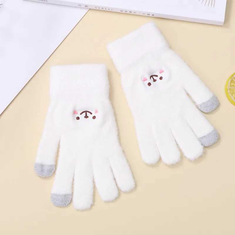 Warm and fun thick touch screen Gs in winter with embroidered cute cartoon smiling face suitable for women W241026