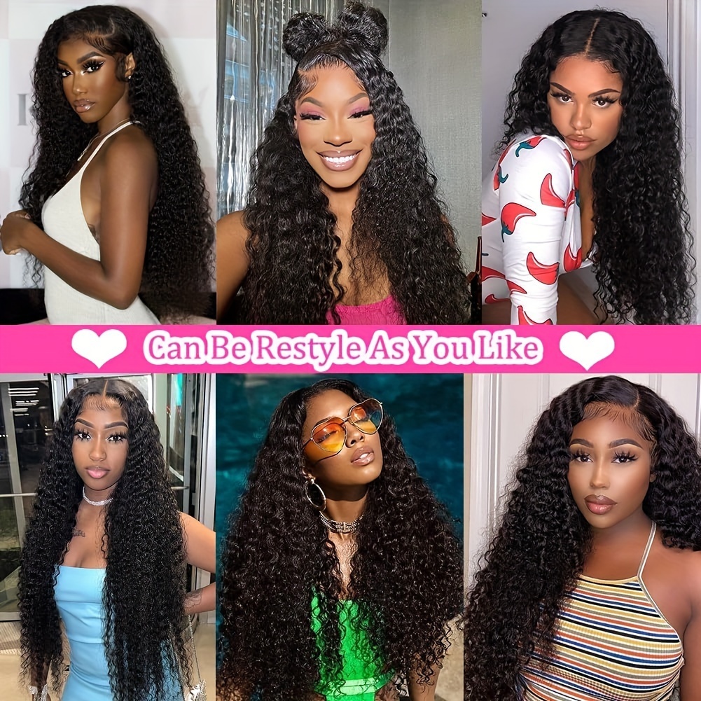 Curly Wigs For Women 32 inch 13x4 Deep Wave Transparent Lace Front Wig Human Pre Plucked Brazilian Hair 210% high density