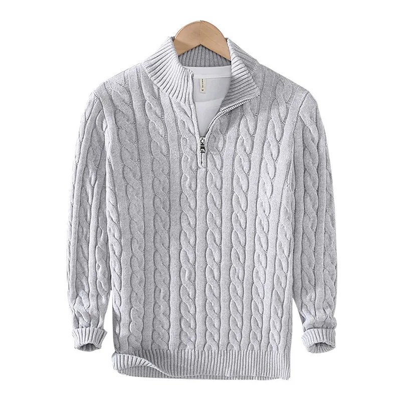 100% pure cotton sweater mens high-quality autumn cable knit Christmas sweater with zipper turtle neck zipper zipper 241024