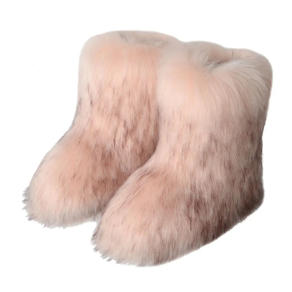 Winter Shoe Womens Winter Fluffy Faux Fox Fur Boots Woman Plush Warm Snow Boots Footwear Furry Fur Bottes Fashion 241025