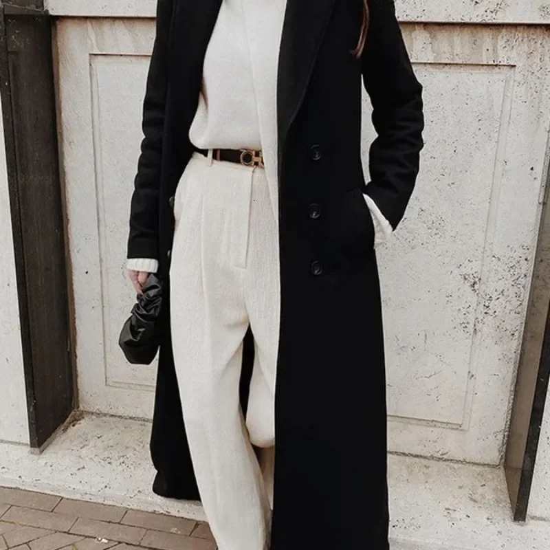 Autumn Winter Fashion Women Coat Y2K Chic Loose Long Oversize Warm Thick Trench Wool Blend Jacket Outwear 241025