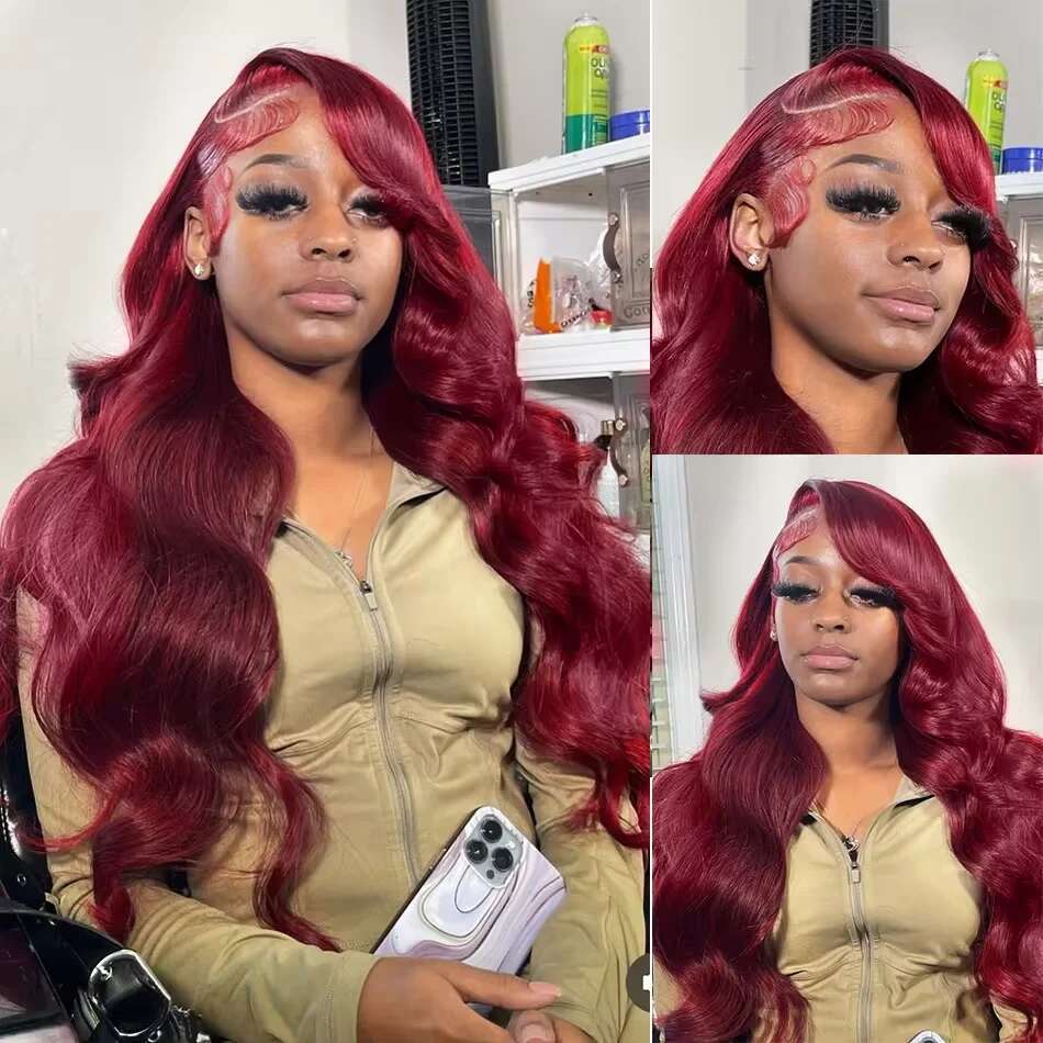 13X6 HD Transparent Body Wave 99J Bury Frontal Human Hair 30 Inch 13X4 Red Color Lace Front Wig For Women Prepluck