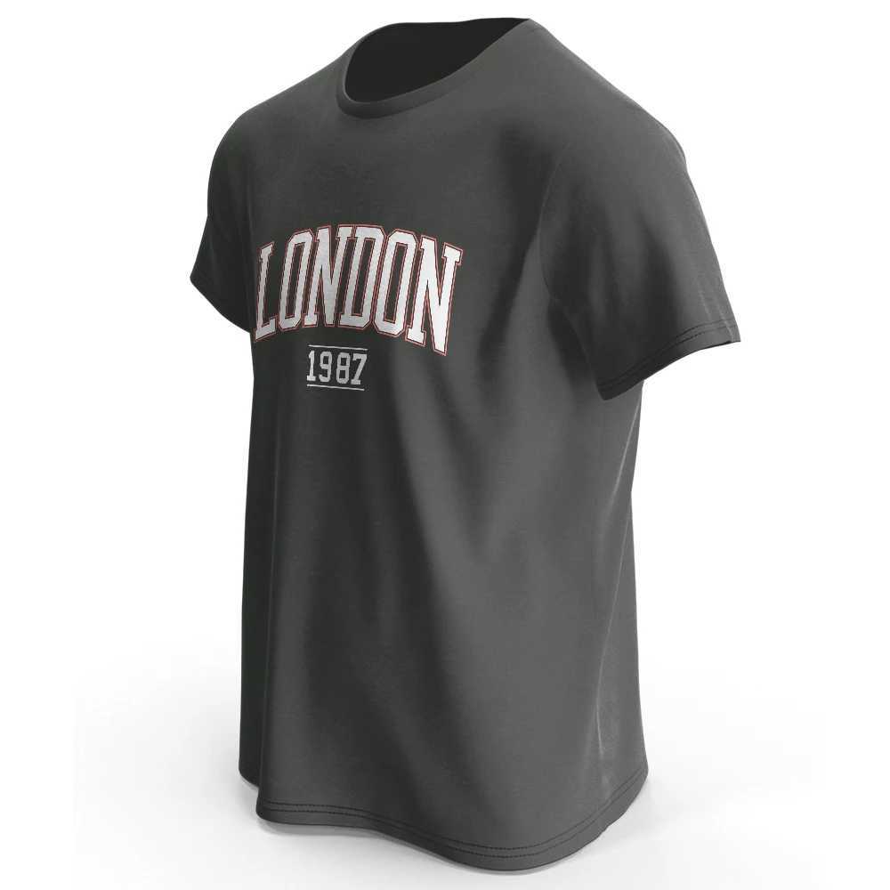 Mens London 1987 vintage sports T-shirt 100% pure cotton printed mens sports shirt top W241026
