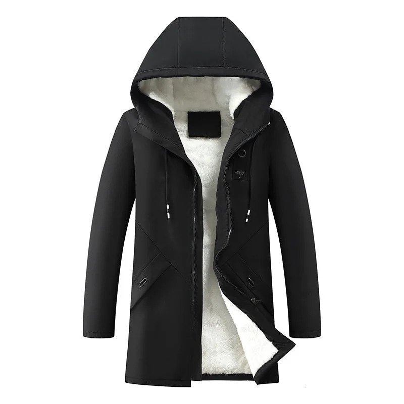 Mens Cotton Windproof Solid Color Coats Parkas Jackets for Men Long Hooded Coat Winter Warm Thick Fleece Jacket y241025
