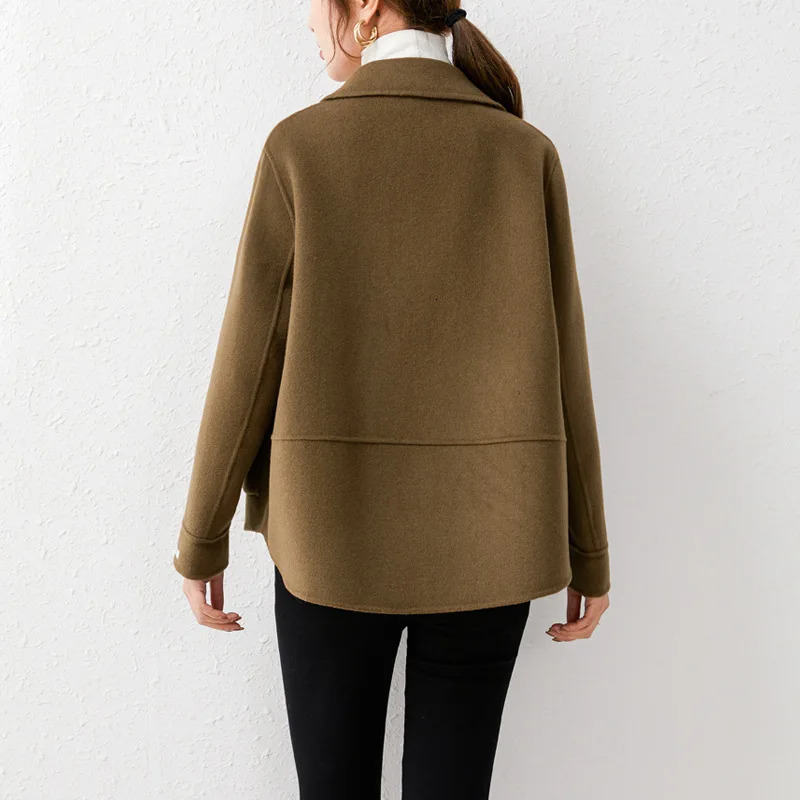 Camel DoubleSided Cashmere Coat Womens Short Square Collar SingleBreasted HighEnd Slim Wool Coats and Blends Suit Jackets 241025