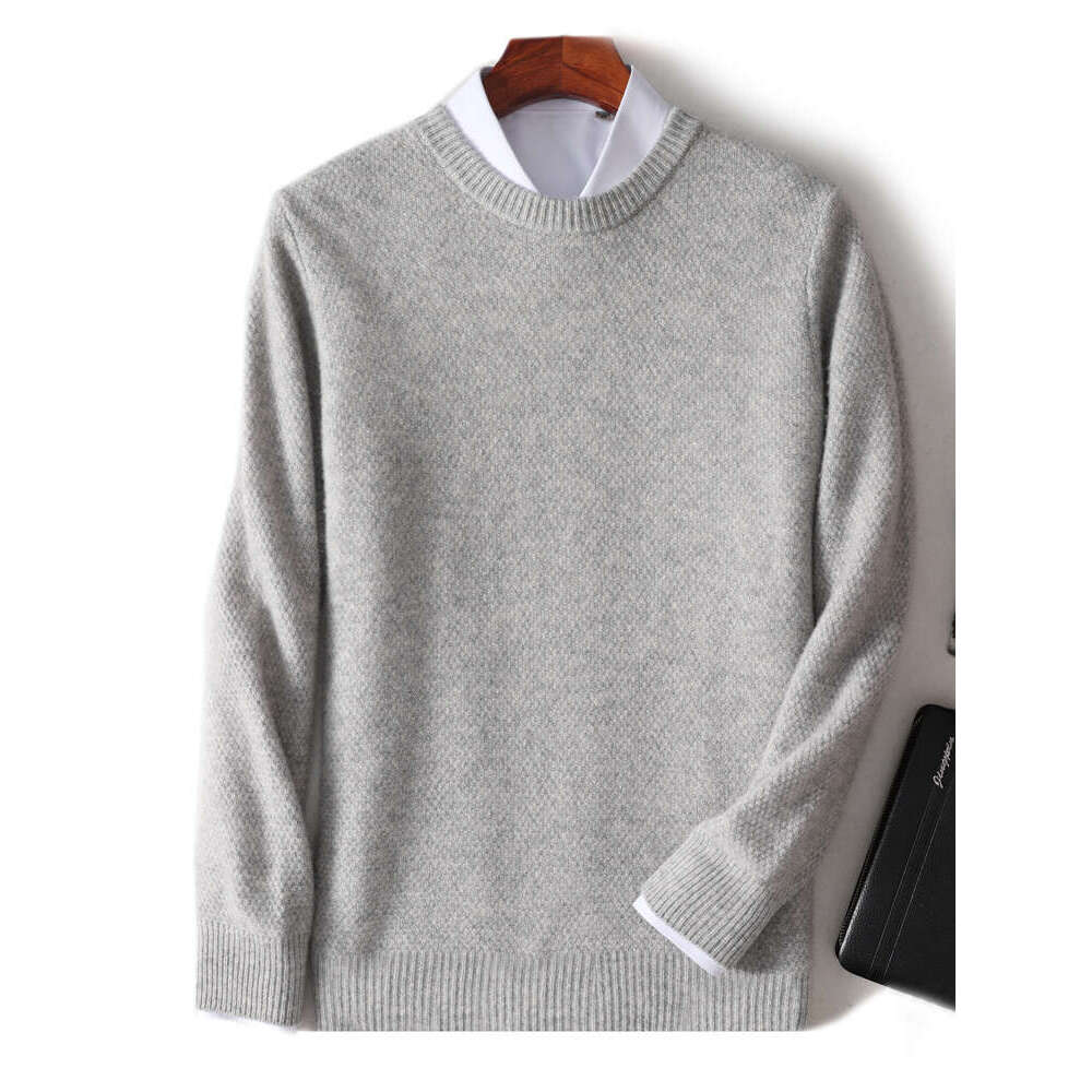 Aliselect 100% Pure Merino Wool Pullover Men Cashmere Knitwear Autumn Winter Thickened Warm Round Collar Long Sleeve Sweaters