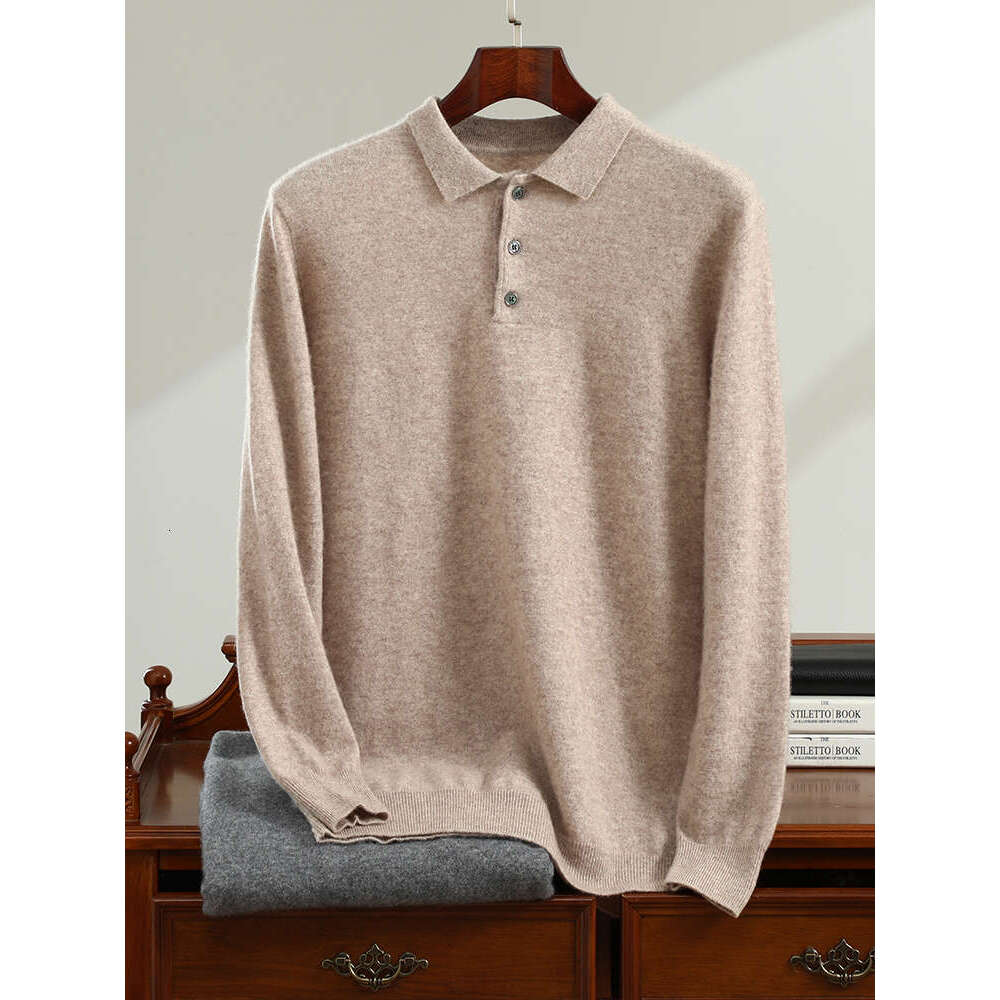 High-End Spring Autumn New Men's Sweater 100% Goat Cashmere POLO Neck Pullovers Youth Pure Color Jumper Men Large Size Knitwea