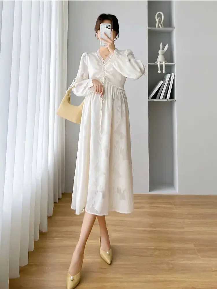 Autumn Plus Size Maternity Dress Sweet Lace Patch Work Dress Maternity Party Dress Maternity Wedding Dress W241026