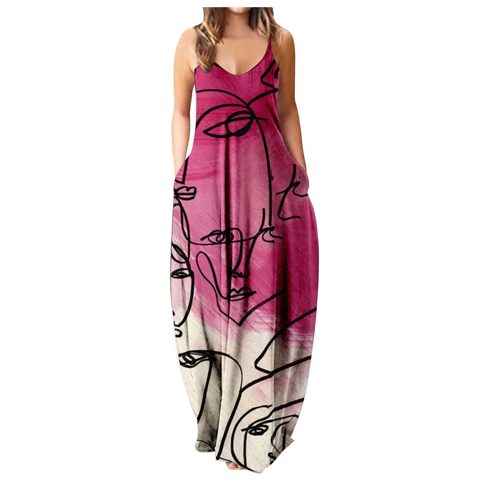 Pregnant womens summer strapless long dress abstract facial digital printing fashion suitable for street wear breathable W241026