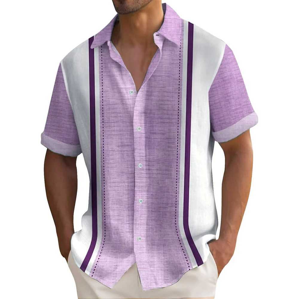 Summer striped printed mens shirt casual short slip button loose navy shirt oversized mens clothing lapel shirt W241026