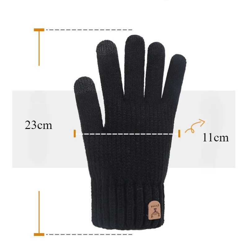 New Mens Warm Full Finger Gs Winter Touch Screen Plus Wool Gs Mens Thick Wool Knitted Bicycle Driving Gs W241026