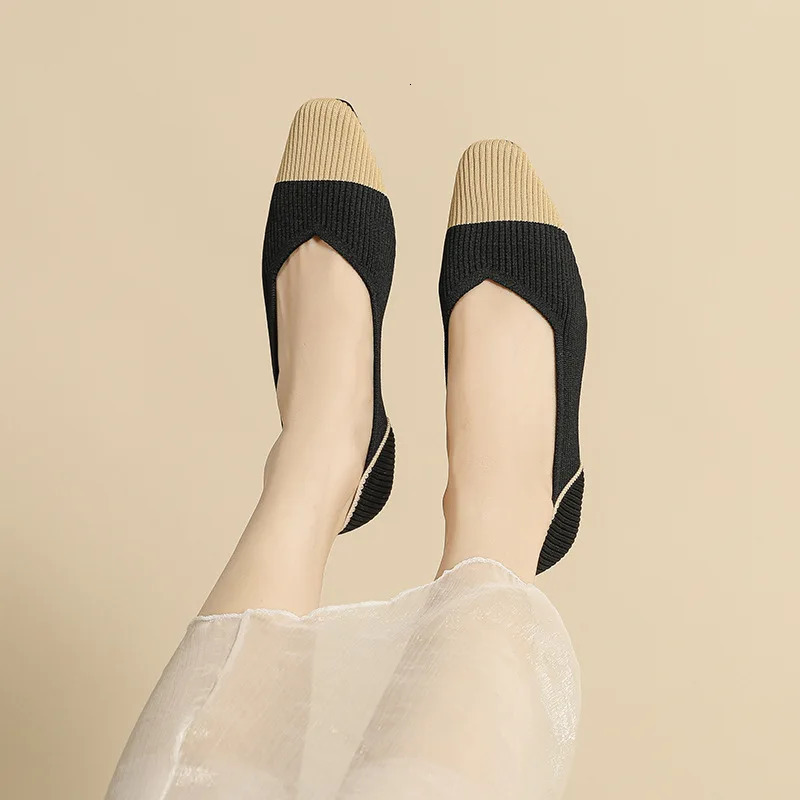 Womens flat shoes for spring and summer beautiful color matching knitted breathable and comfortable casual walking shoes 241024