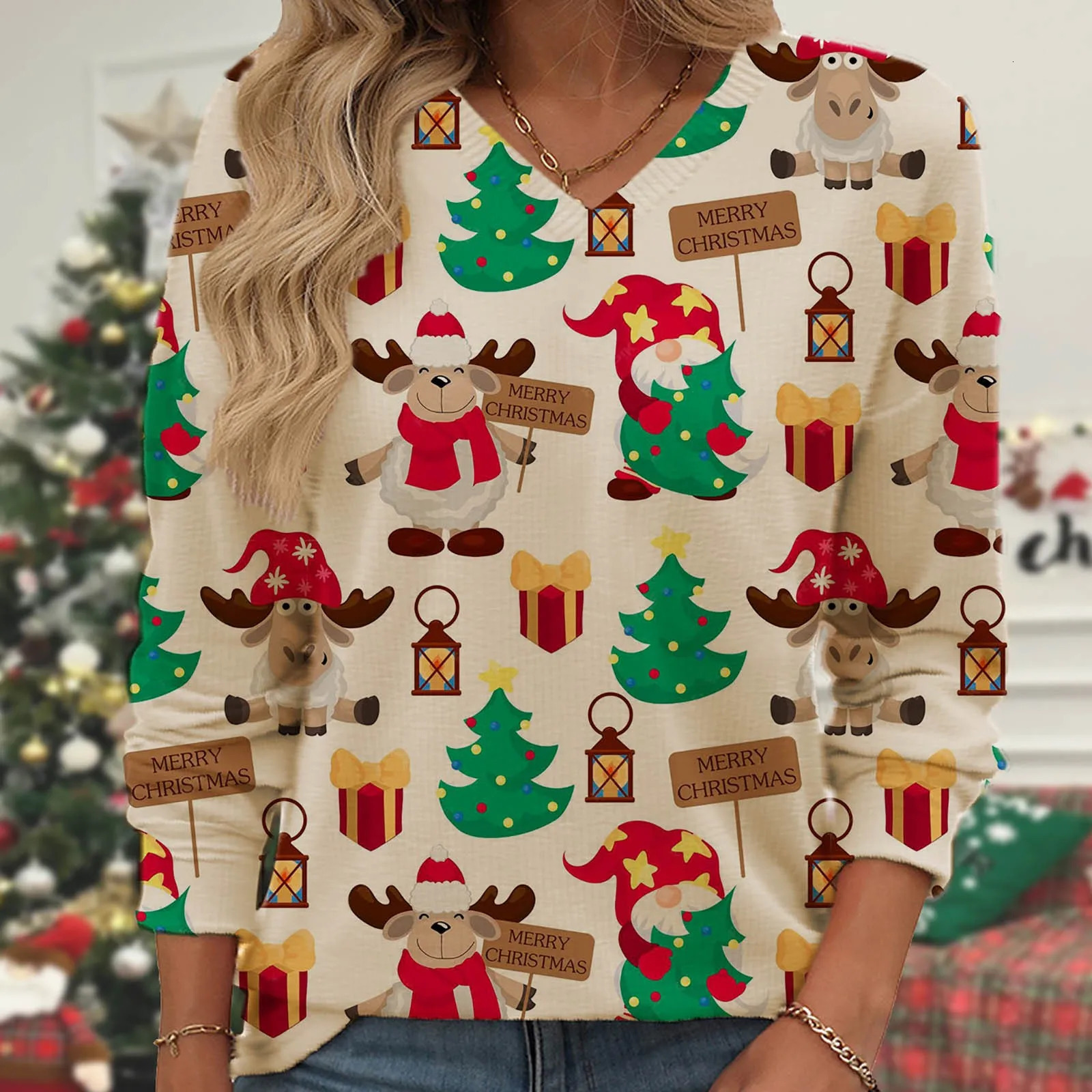 Ladies Round Neck Christmas Sweatshirts for Men Big And Tall Women Pullover Sweaters Fall Winter Sweatshirt 241025