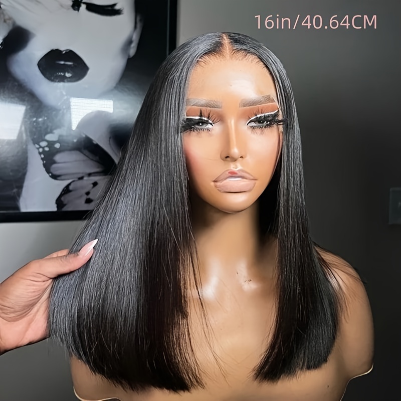 200% Density 13X4 Front Human Pre Plucked With Baby Hair Straight 4x4 Lace Closure Short Bob Wigs