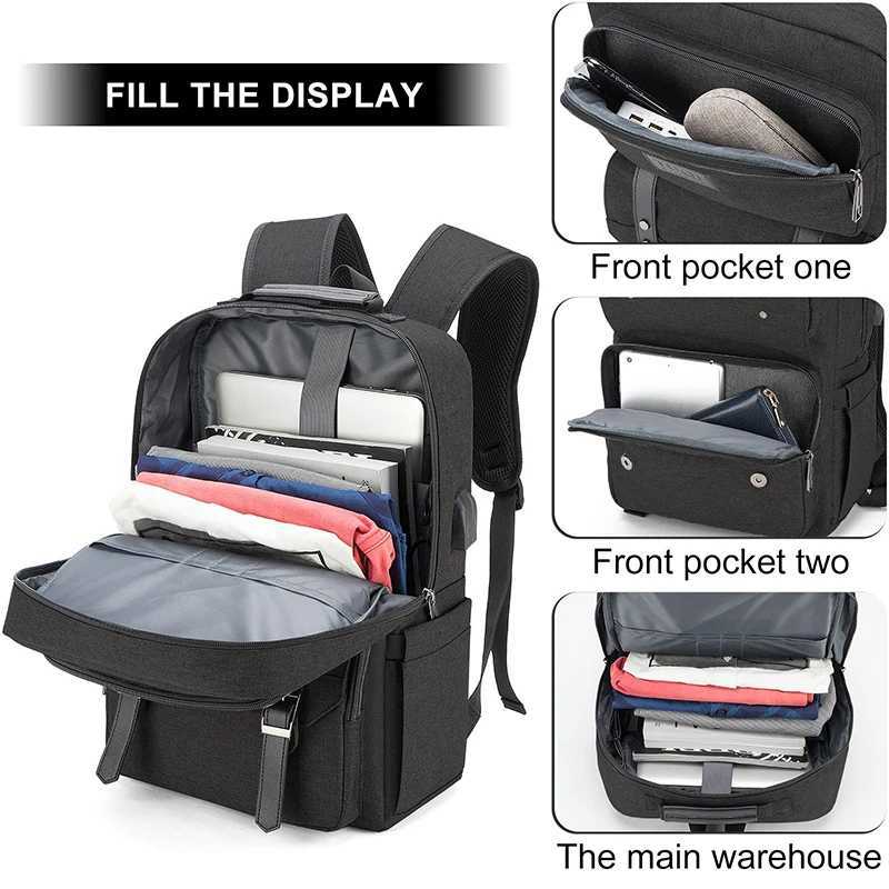 New Fi Portable Travel Anti-theft Design Backpack With Large Capacity Black Nyl Cloth Laptop Bag With USB Charging PortXJ241026