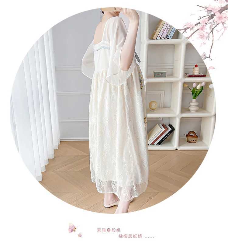 Summer Chinese Embroidered Lace Dress for Pregnant Women Hanfu Pregnant Womens Dress Sweet Square Neck Pregnant Womens Holiday Dress W241026