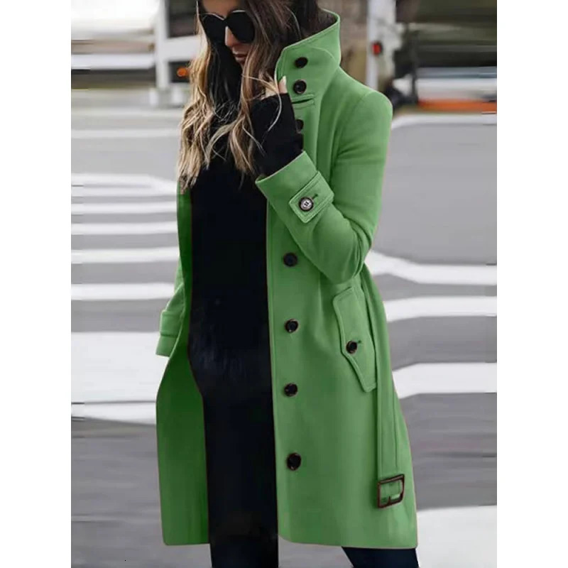 Wool Blend Womens Coat Outerwears Winter Warm Female Jackets Single Breasted Turndown Collar Long Clothes 241025