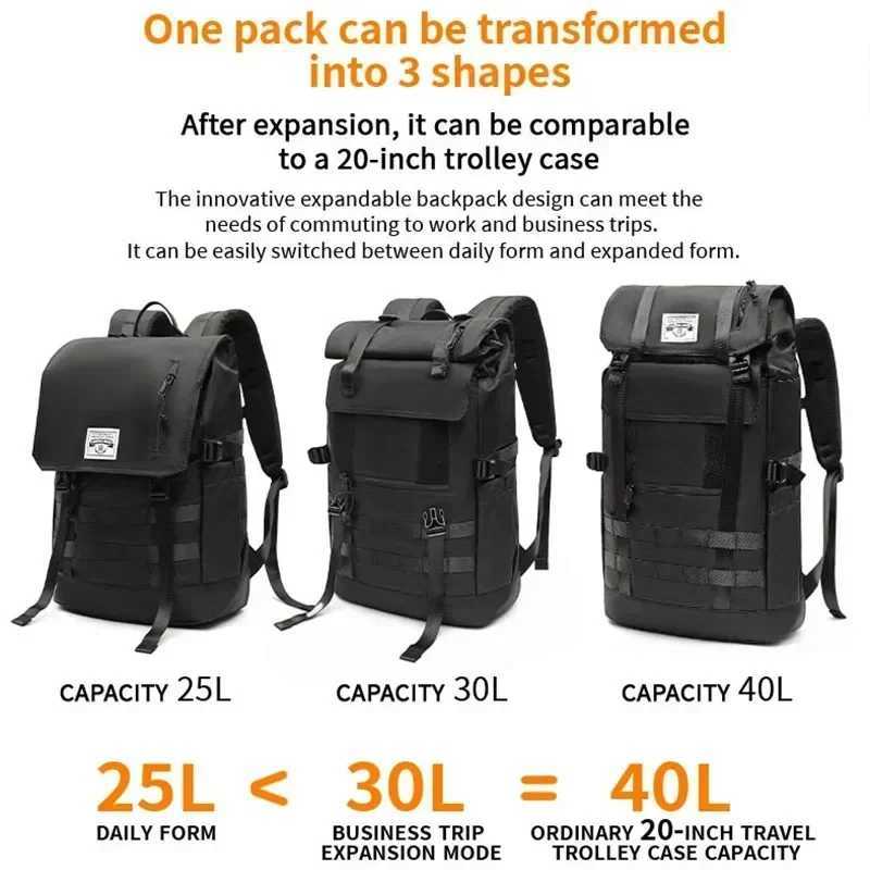 Quality 3in1 Cvertible Expand Waterproof Large Capacity Sports Travel Backpack Men Roll Top 17 Inch Anti-Theft Laptop BackpackXJ241026