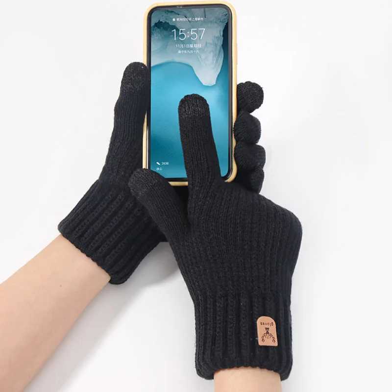 New Mens Warm Full Finger Gs Winter Touch Screen Plus Wool Gs Mens Thick Wool Knitted Bicycle Driving Gs W241026