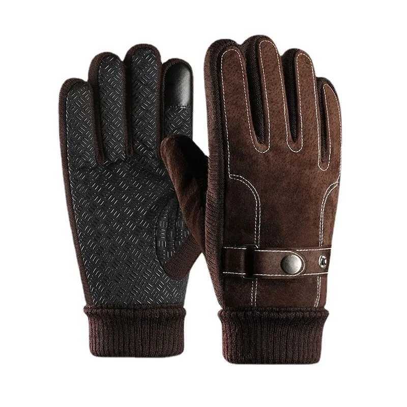 Mens leather Gs winter bicycle pigskin Gs warm wool Busin thick touch screen outdoor motorcycle anti-skid Gs W241026
