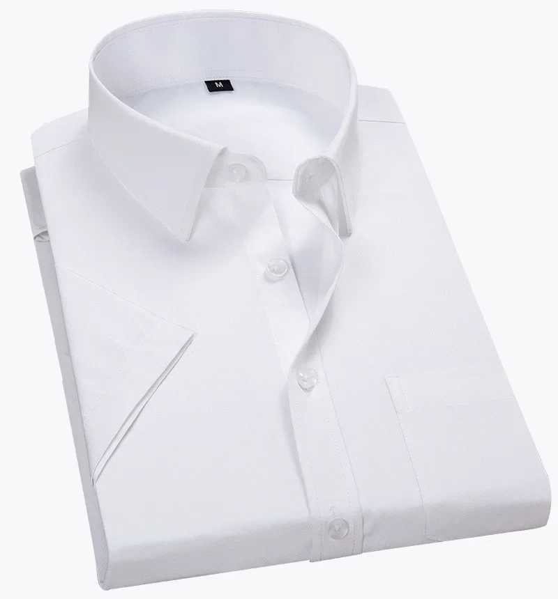 Summer new mens plain short sleeved white shirt with a collar and slim fit classic business mens formal work shirt brand clothing W241026