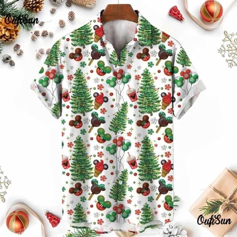 Christmas New Year gingerbread Christmas Haian shirt mens 3D snowman print short sleeved loose mens clothing W241026