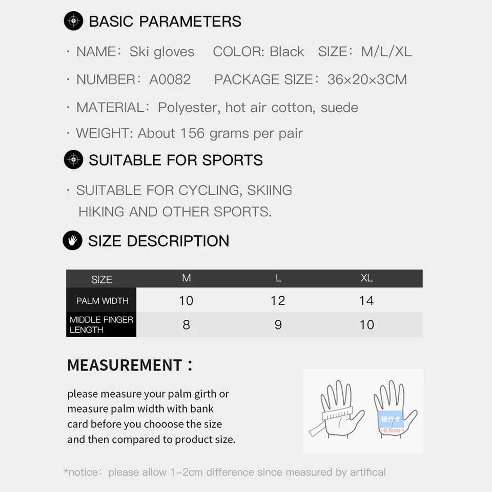 Winter Warm Mountain Skiing Board Gs Mens Cold Snow Skiing Gloves Waterproof Skiing Mobile Phone Hand School Black M L XL W241026