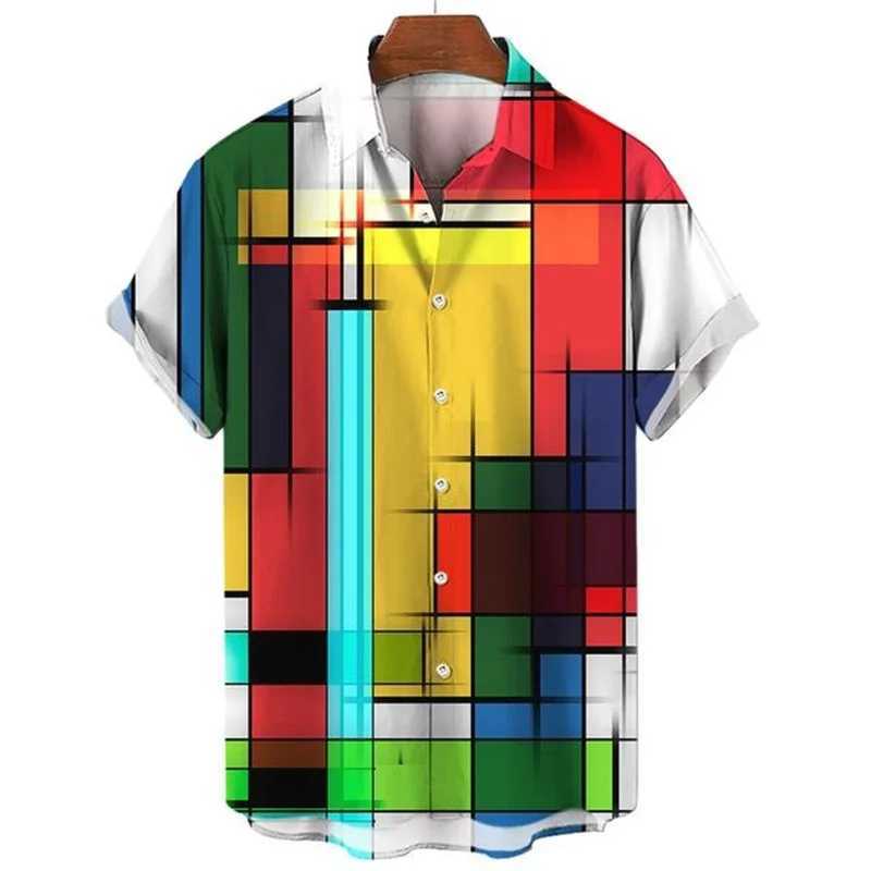 Mens colorful 3D printed plain weave shirt hot selling fur fashion Haian shirt loose short Slve button beach shirt mens clothing W241026