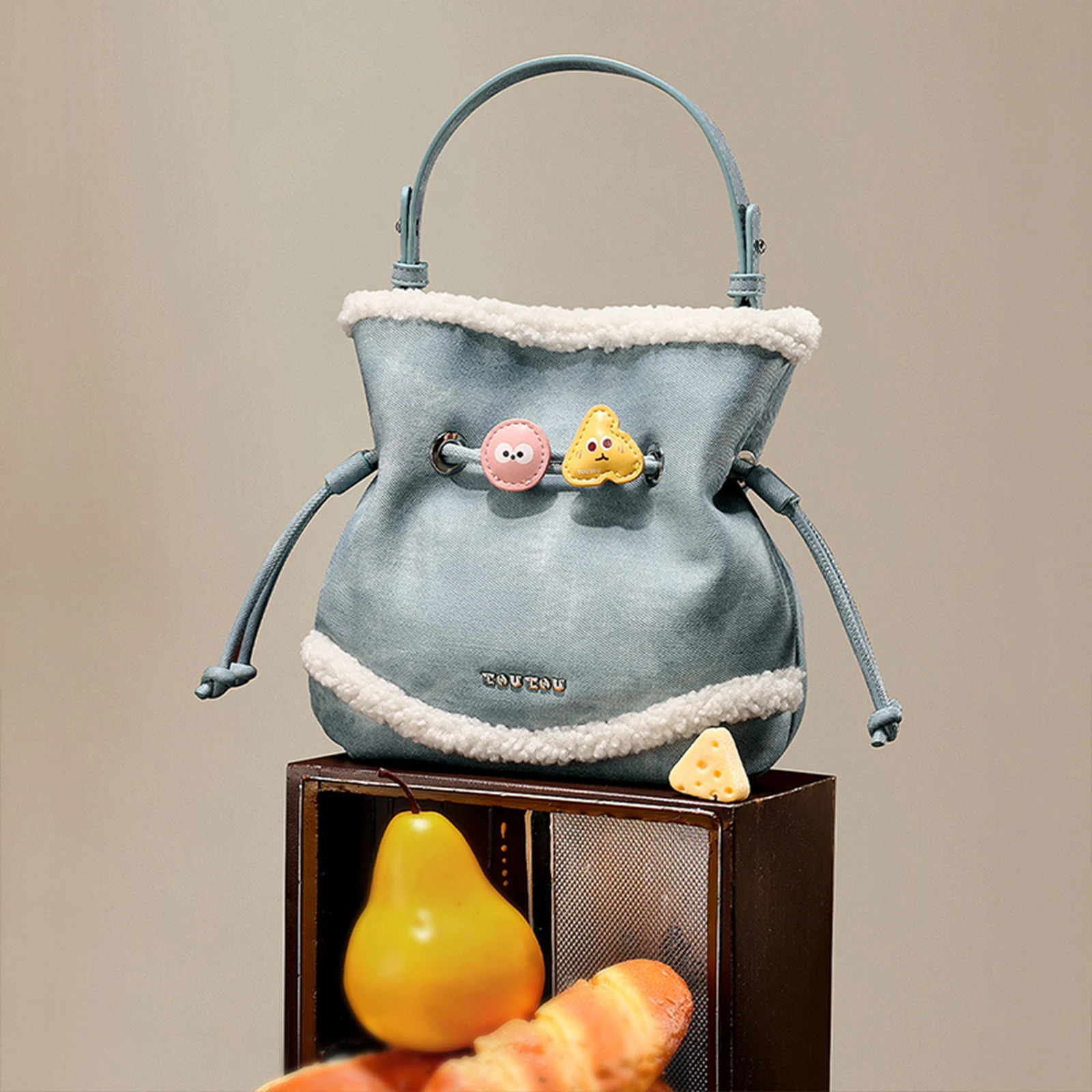 TOUTOU Plush Backpack Autumn Simulated Denim Drawout Bag Original Cross Body Bag Womens Christmas Gift 241025
