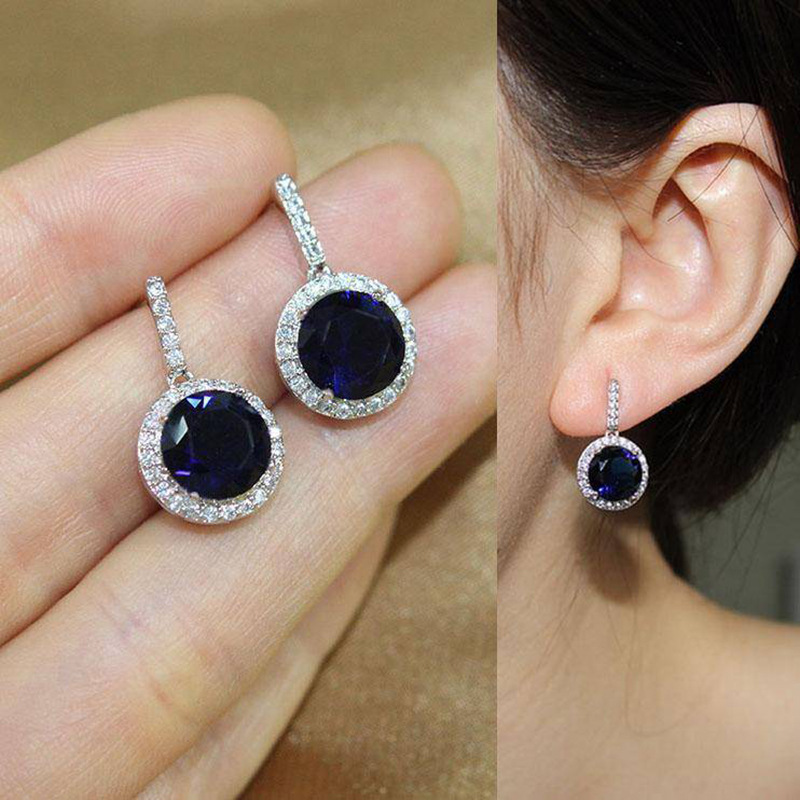 Luxury Round 925 Sterling Silver Zircon Earrings Women Pink Diamond Stud Earrings Red Crystal White Gold Earrings Wedding Jewelry