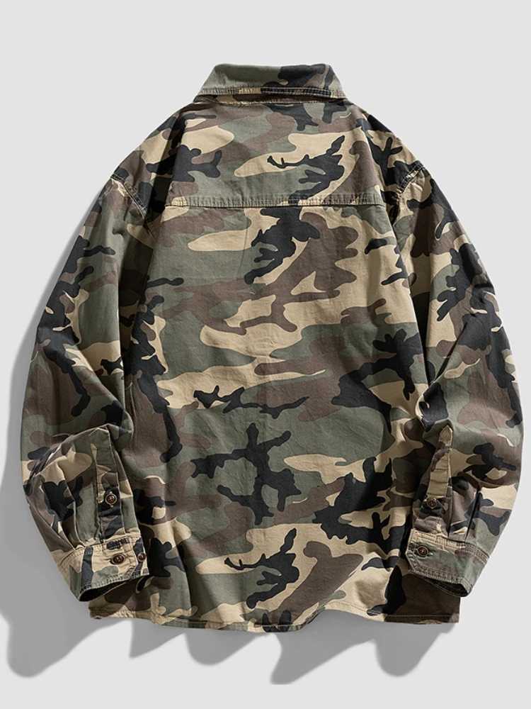 2024 New 95% Cotton Mens Shirt Camouflage Long Sleeve Shoulder Button Pocket Denim Loose Casual Work Jeans Shirt W241026
