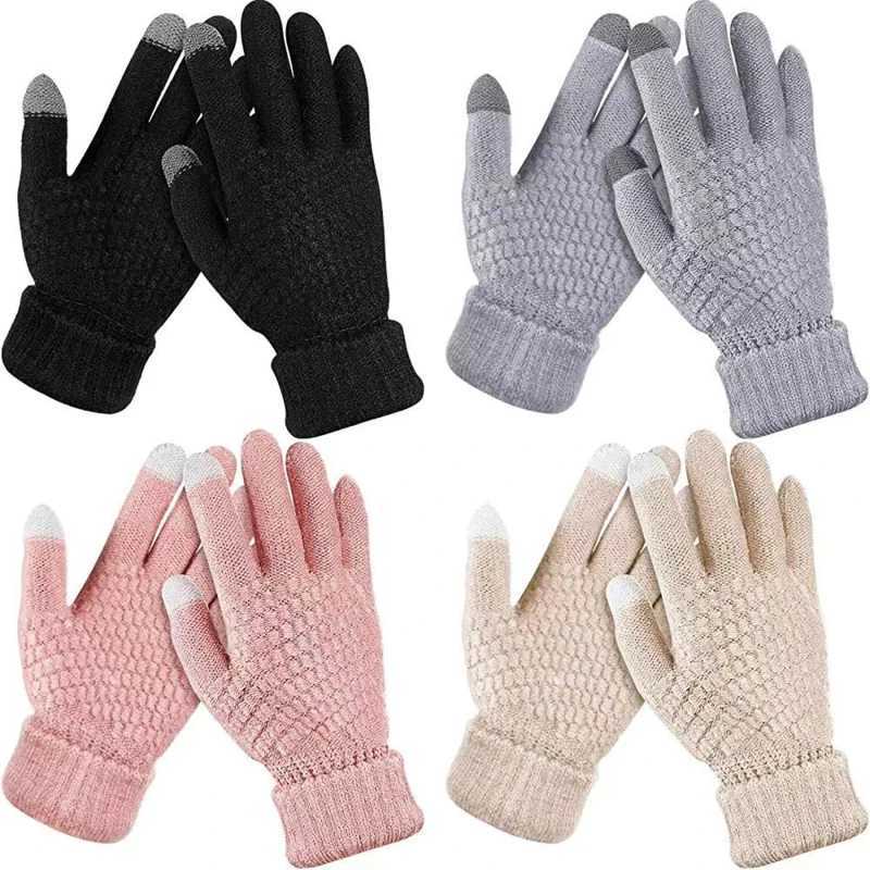 Winter Touch Screen Gs Warm Elastic Knitted Gloves Simulated Wool Full Finger Tube Female Crochet Luvas G Suitable for Women W241026