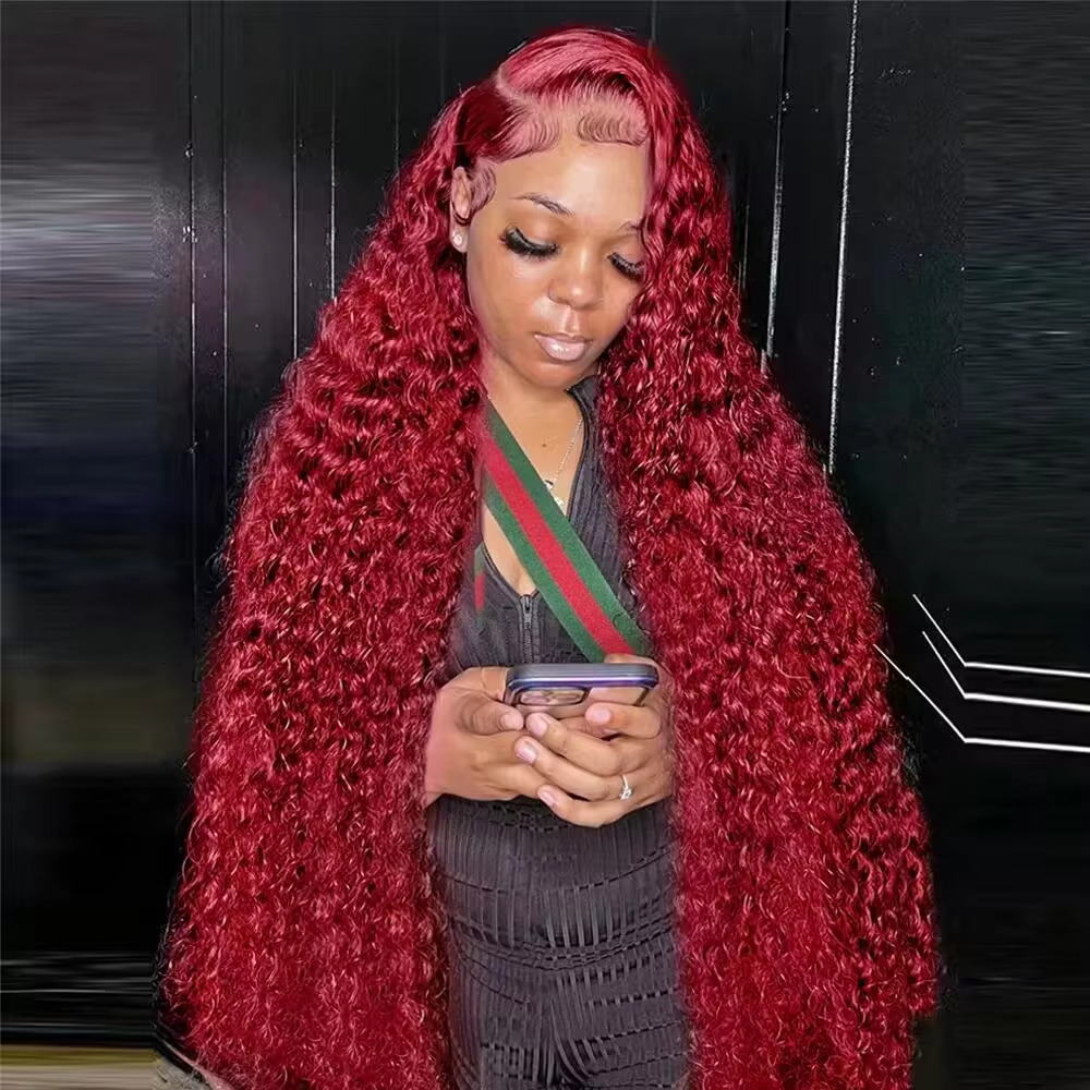 Wave Frontal 13x4 13X6 Red Color HD Lace Front Wig Pre-Plucked 99J Bury Deep Curly Human Hair Wigs Mamushow