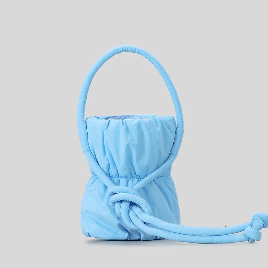 Fashionable Ruched Small Inflatable Bucket Bag Pad Womens Shoulder Bag Casual Nylon Cross Bag Cute Small Phone Wallet 241025