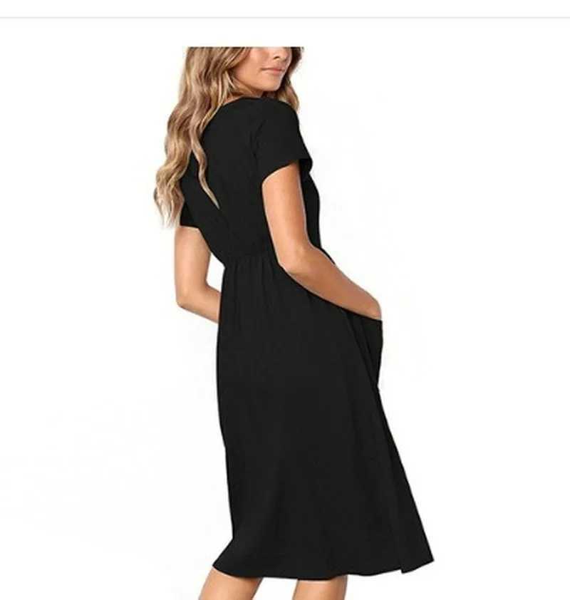 Pregnant womens dresses button pockets office casual clothing summer womens clothing plus size pregnant womens dresses graduate students W241026