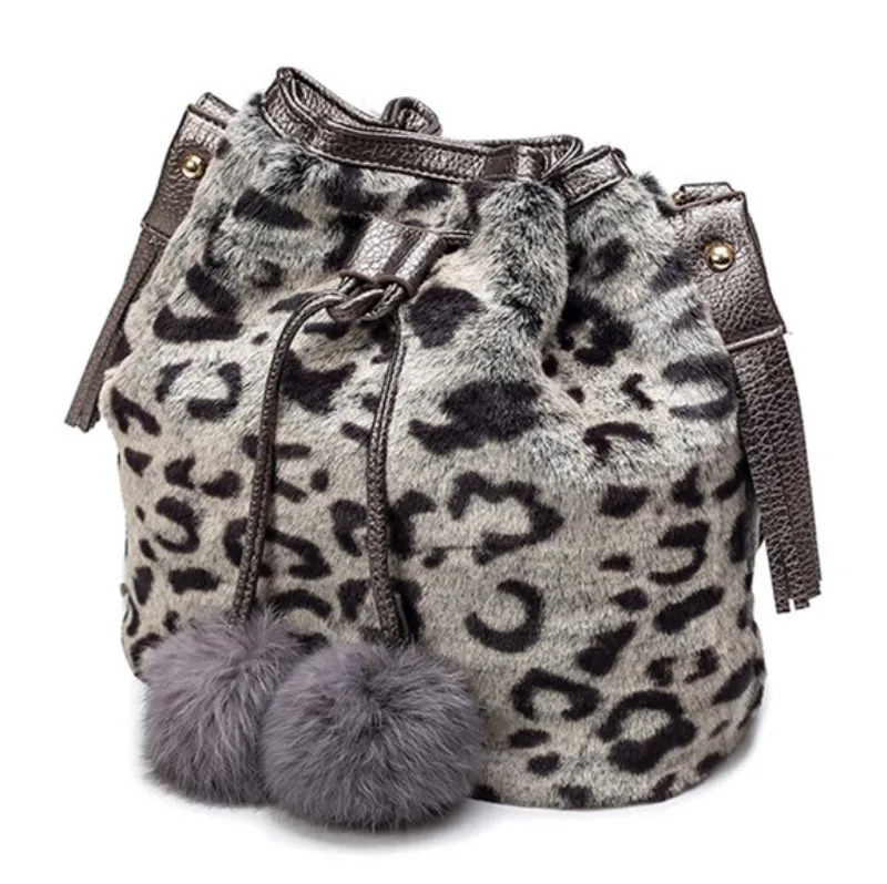Womens winter fashion shoulder bag small fur faux fur bucket handle bag wallet cross body bag 241025